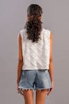 Shop_POOJA SHROFF_White Denim Plain Cutwork Round Modular Muse Top _at_Aza_Fashions