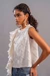 POOJA SHROFF_White Denim Plain Cutwork Round Modular Muse Top _Online_at_Aza_Fashions