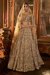 Buy_Seema Gujral_Gold Lehenga And Blouse Tissue Silk Embroidery Floral Patchwork Bridal Set _at_Aza_Fashions