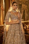 Buy_Seema Gujral_Gold Lehenga And Blouse Tissue Silk Embroidery Floral Patchwork Bridal Set 