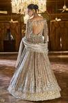 Seema Gujral_Gold Lehenga And Jacket Tissue Silk Embroidery Bugle Bead Sequin Longline Set _Online_at_Aza_Fashions