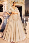 Buy_Seema Gujral_Ivory Organza Embroidery Pearl Cutwork V Neck Bridal Lehenga Set _at_Aza_Fashions