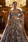 Shop_Seema Gujral_Brown Lehenga And Blouse Tissue Silk Embroidery Sequin Crystal Bridal Set _Online_at_Aza_Fashions