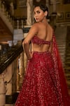 Seema Gujral_Red Net Embroidery Sequin Sweetheart Neck Crystal Bridal Lehenga Blouse Set _Online_at_Aza_Fashions