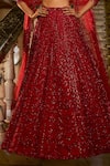 Buy_Seema Gujral_Red Net Embroidery Sequin Sweetheart Neck Crystal Bridal Lehenga Blouse Set _Online_at_Aza_Fashions