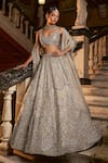 Buy_Seema Gujral_Gold Lehenga And Blouse Tissue Silk Embroidery Crystal Chandelier Bridal Set _at_Aza_Fashions