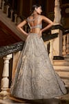 Seema Gujral_Gold Lehenga And Blouse Tissue Silk Embroidery Crystal Chandelier Bridal Set _Online_at_Aza_Fashions