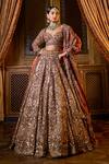 Buy_Seema Gujral_Gold Lehenga And Blouse Net Embroidery Sequin Sweetheart Crystal Bridal Set _at_Aza_Fashions