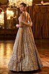 Shop_Seema Gujral_Gold Net Embroidery Sequin Sweetheart Neck Geometric Bridal Lehenga Set _at_Aza_Fashions