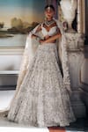 Buy_Seema Gujral_Ivory Lehenga And Blouse Raw Silk Embroidery Pearl Cutwork Bridal Set _at_Aza_Fashions