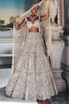 Shop_Seema Gujral_Ivory Lehenga And Blouse Raw Silk Embroidery Pearl Cutwork Bridal Set _Online_at_Aza_Fashions