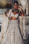 Buy_Seema Gujral_Ivory Lehenga And Blouse Raw Silk Embroidery Pearl Cutwork Bridal Set 