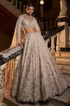 Buy_Seema Gujral_Silver Lehenga Raw Silk Embroidery Thread Sweetheart Neck Bridal Set _at_Aza_Fashions