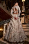 Seema Gujral_Silver Lehenga Raw Silk Embroidery Thread Sweetheart Neck Bridal Set _Online_at_Aza_Fashions