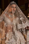 Shop_Seema Gujral_Silver Lehenga Raw Silk Embroidery Thread Sweetheart Neck Bridal Set _at_Aza_Fashions