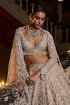 Buy_Seema Gujral_Silver Lehenga Raw Silk Embroidery Thread Sweetheart Neck Bridal Set _Online_at_Aza_Fashions