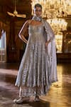 Buy_Seema Gujral_Silver Tissue Silk Embroidery Sequin Sweetheart Stripe Anarkali Sharara Set _at_Aza_Fashions