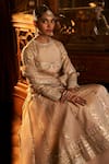 Shop_Seema Gujral_Peach Tissue Silk Embroidery Gota Patti Round Floral Anarkali Palazzo Set _Online_at_Aza_Fashions