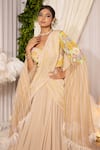 Buy_ISLIE BY PRIYA JAIN_Ivory Kora Silk Embroidered Floral Shaded Lehenga With Cape Sleeve Blouse _Online_at_Aza_Fashions