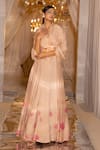 ISLIE BY PRIYA JAIN_Ivory Russian Silk Embroidered Sequin Plunging Embellished Cape Gown With Belt _Online_at_Aza_Fashions