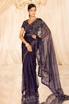 Buy_ISLIE BY PRIYA JAIN_Purple Organza Embroidered French Knot Cutwork Border Saree With Blouse _at_Aza_Fashions