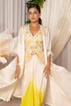 Buy_ISLIE BY PRIYA JAIN_Cream Kora Silk Embroidered French Knot V Neck Shaded Draped Skirt Set _Online_at_Aza_Fashions