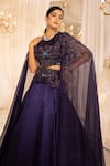 ISLIE BY PRIYA JAIN_Purple Kora Silk Embroidered French Knot Round Floral Cutwork Lehenga Set _Online_at_Aza_Fashions