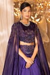 Buy_ISLIE BY PRIYA JAIN_Purple Kora Silk Embroidered French Knot Round Floral Cutwork Lehenga Set _Online_at_Aza_Fashions