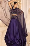 Shop_ISLIE BY PRIYA JAIN_Purple Kora Silk Embroidered French Knot Round Floral Cutwork Lehenga Set _at_Aza_Fashions