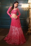 Isa By Dolly Wahal_Pink Net Embellished Bead Sweetheart Crystal Bridal Lehenga Set _Online_at_Aza_Fashions