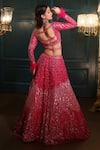 Buy_Isa By Dolly Wahal_Pink Net Embellished Bead Sweetheart Crystal Bridal Lehenga Set 