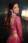 Shop_Isa By Dolly Wahal_Pink Net Embellished Bead Sweetheart Crystal Bridal Lehenga Set 