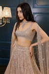 Isa By Dolly Wahal_Gold Net Embellished Bead Scoop Sequin Feather Bridal Lehenga Set 