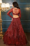 Shop_Isa By Dolly Wahal_Maroon Net Embellished Bead Sweetheart Rida Sequin Chevron Lehenga Set _at_Aza_Fashions