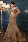 Buy_Isa By Dolly Wahal_Gold Net Embellished Bead Stella Checkered Fish-cut Bridal Lehenga With Blouse _at_Aza_Fashions