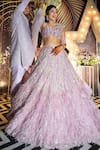 Shop_Isa By Dolly Wahal_Purple Net Embellished Bead Scoop Lana Applique Feather Bridal Lehenga Set _at_Aza_Fashions