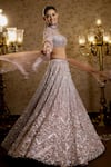 Buy_Isa By Dolly Wahal_Pink Net Embellished Bead Afra Floral Chevron Sequin Bridal Lehenga Set _Online_at_Aza_Fashions