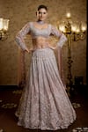 Shop_Isa By Dolly Wahal_Pink Net Embellished Bead Afra Floral Chevron Sequin Bridal Lehenga Set _Online_at_Aza_Fashions