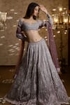 Buy_Isa By Dolly Wahal_Purple Net Embellished Bead Floral Cluster Crystal Bridal Lehenga Set _at_Aza_Fashions