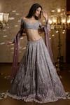 Isa By Dolly Wahal_Purple Net Embellished Bead Floral Cluster Crystal Bridal Lehenga Set _at_Aza_Fashions