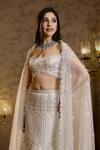 Isa By Dolly Wahal_Ivory Net Embellished Bead Off Rena Chevron Crystal Bridal Mermaid Lehenga Set _at_Aza_Fashions