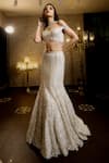 Shop_Isa By Dolly Wahal_Ivory Net Embellished Bead Off Rena Chevron Crystal Bridal Mermaid Lehenga Set 