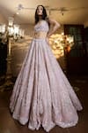 Isa By Dolly Wahal_Pink Net Embellished Bead Scoop 3d Flower Sequin Bridal Lehenga Set _Online_at_Aza_Fashions