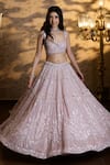 Buy_Isa By Dolly Wahal_Pink Net Embellished Bead Scoop 3d Flower Sequin Bridal Lehenga Set 