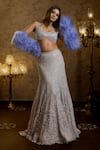 Buy_Isa By Dolly Wahal_Silver Net Embellished Serena Checkered Fish-cut Bridal Lehenga With Blouse _at_Aza_Fashions