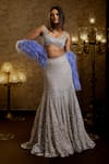 Buy_Isa By Dolly Wahal_Silver Net Embellished Serena Checkered Fish-cut Bridal Lehenga With Blouse _Online_at_Aza_Fashions