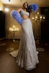 Isa By Dolly Wahal_Silver Net Embellished Serena Checkered Fish-cut Bridal Lehenga With Blouse _at_Aza_Fashions