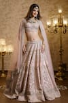 Shop_Isa By Dolly Wahal_Pink Net Embellished Pearl Zardozi Embroidered Floral Bridal Lehenga Set _at_Aza_Fashions