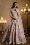 Isa By Dolly Wahal_Pink Net Embellished Pearl Zardozi Embroidered Floral Bridal Lehenga Set _Online_at_Aza_Fashions