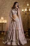 Buy_Isa By Dolly Wahal_Pink Net Embellished Pearl Zardozi Embroidered Floral Bridal Lehenga Set _Online_at_Aza_Fashions